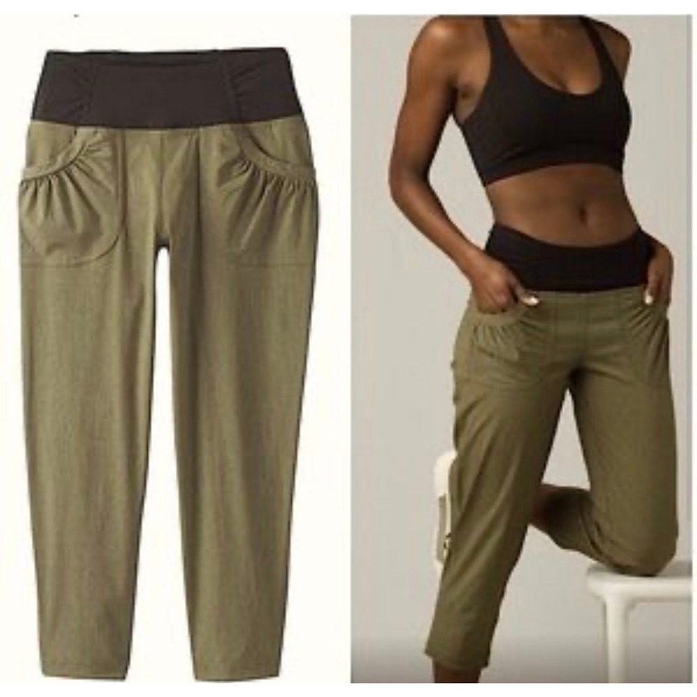 Prana Nemesis Knickers Olive Green‎ Cropped Yoga Climbing Pants Womens Small